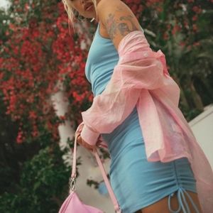 🩵 Princess Polly Lena Blue Ruched Dress Size 2 NWOT